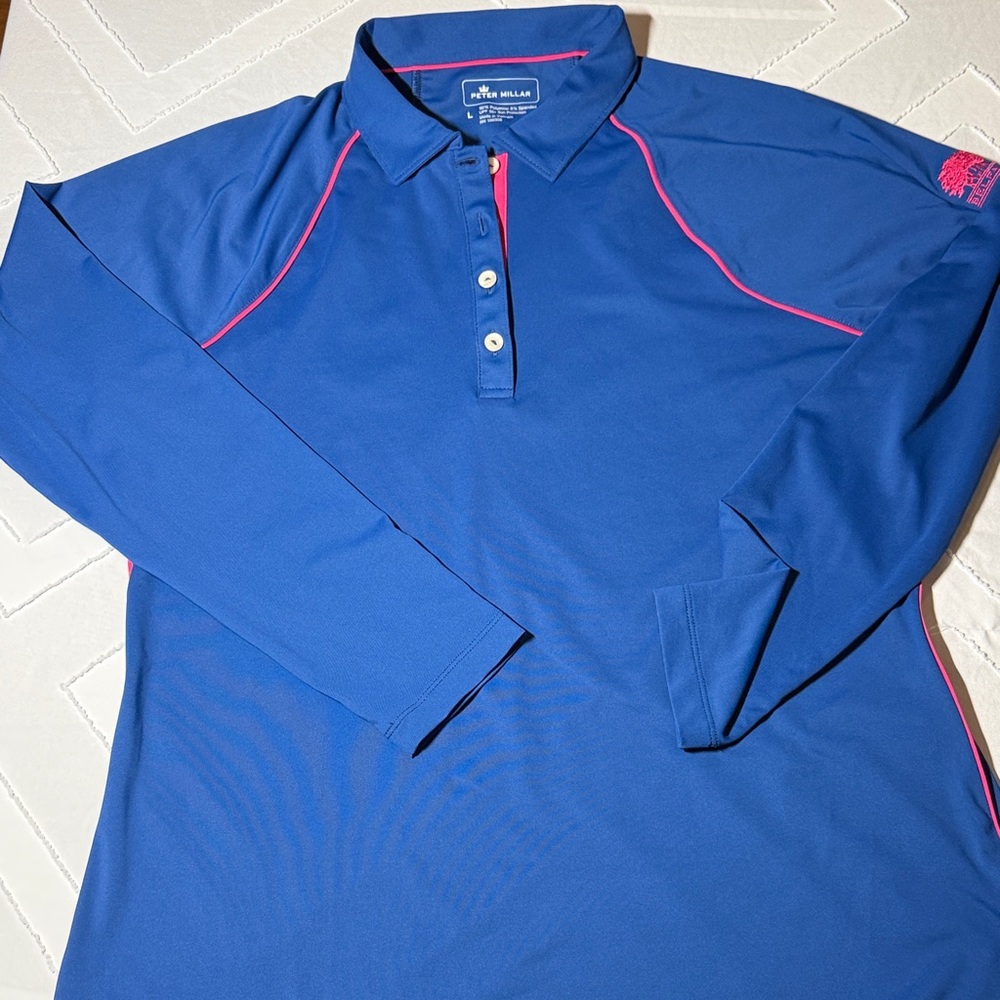 Peter Millar Navy Polo with Pink Trim